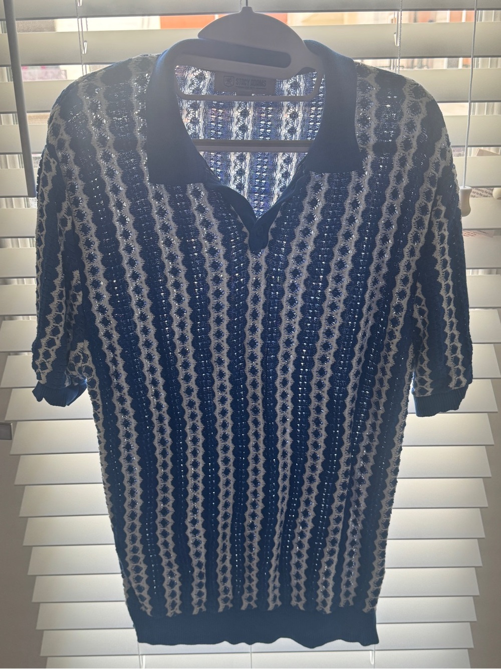 Stacey Adams Blue and White Textured Knit Polo - Vintage-Inspired Casual - Picture 3 of 3